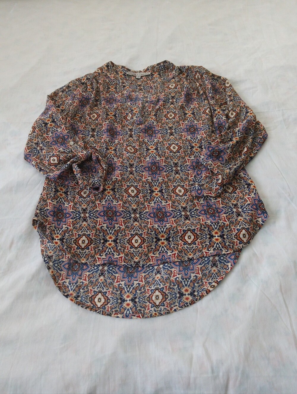 Gypsies & Moondust Printed Tunic Blouse - Purple, Blue, Brown